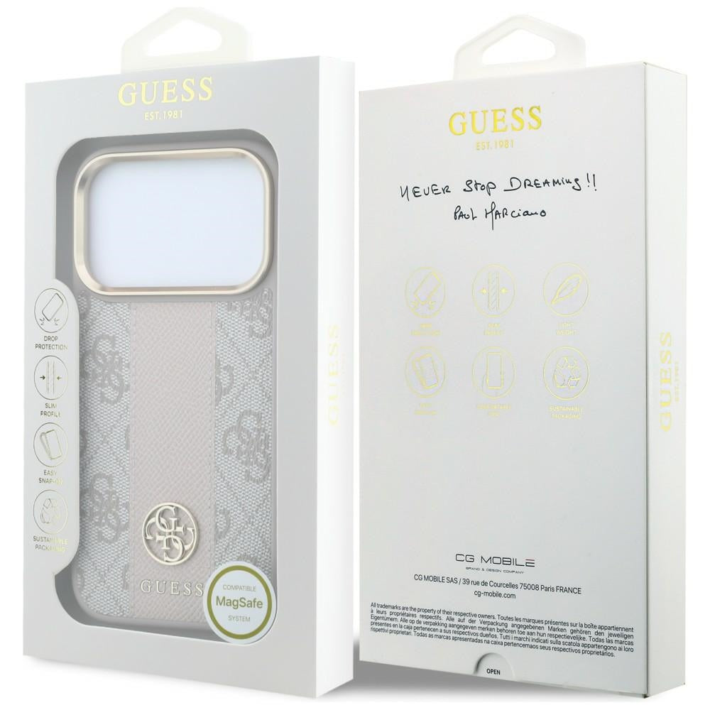 Funda MagSafe para Apple iPhone 18 Pro Max / 17 Pro Max, Guess, 4G Stripe Round Classic Logo, Rosa