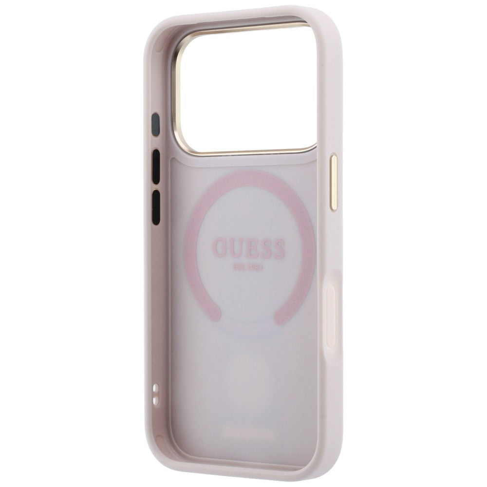 Funda MagSafe para Apple iPhone 18 Pro Max / 17 Pro Max, Guess, 4G Stripe Round Classic Logo, Rosa