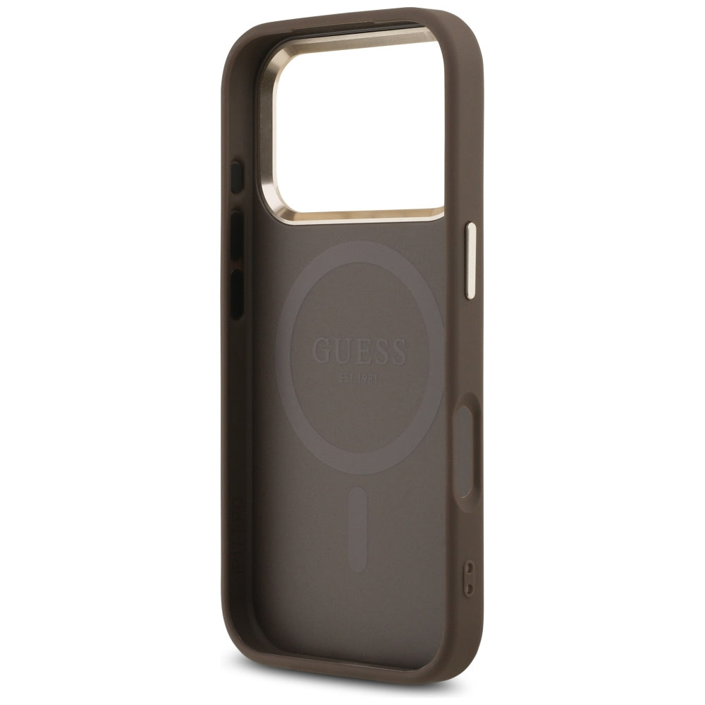 Funda MagSafe para Apple iPhone 18 Pro Max / 17 Pro Max, Guess, Logo Triángulo 4G, Marrón