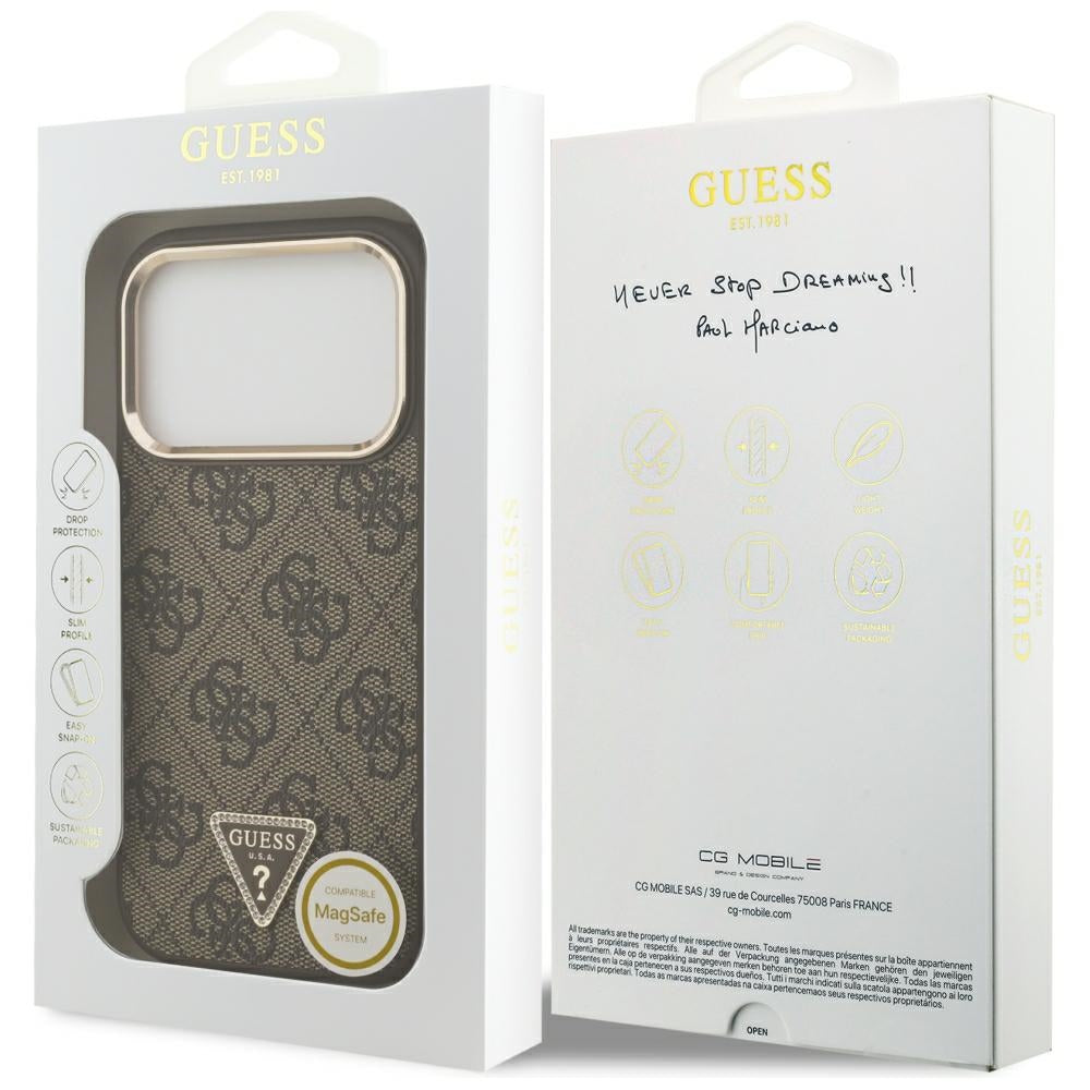 Funda MagSafe para Apple iPhone 18 Pro Max / 17 Pro Max, Guess, Logo Triángulo 4G, Marrón
