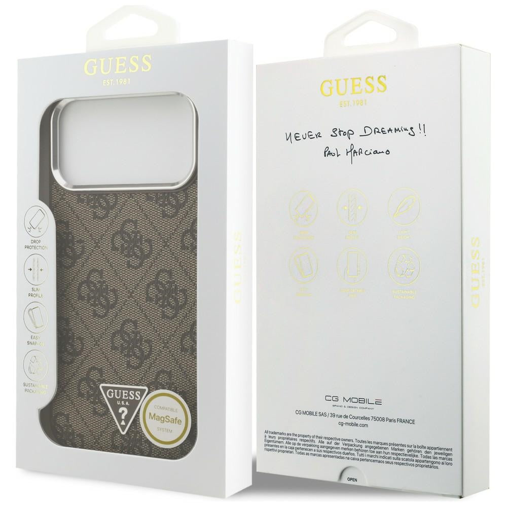 Funda MagSafe para Apple iPhone 18 Pro Max / 17 Pro Max, Guess, Logo Triángulo 4G, Marrón Plateado