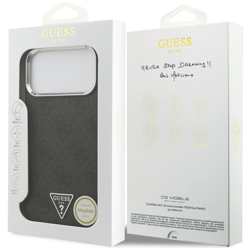 Funda MagSafe para Apple iPhone 18 Pro Max / 17 Pro Max, Guess, Logo Triángulo 4G, Negra