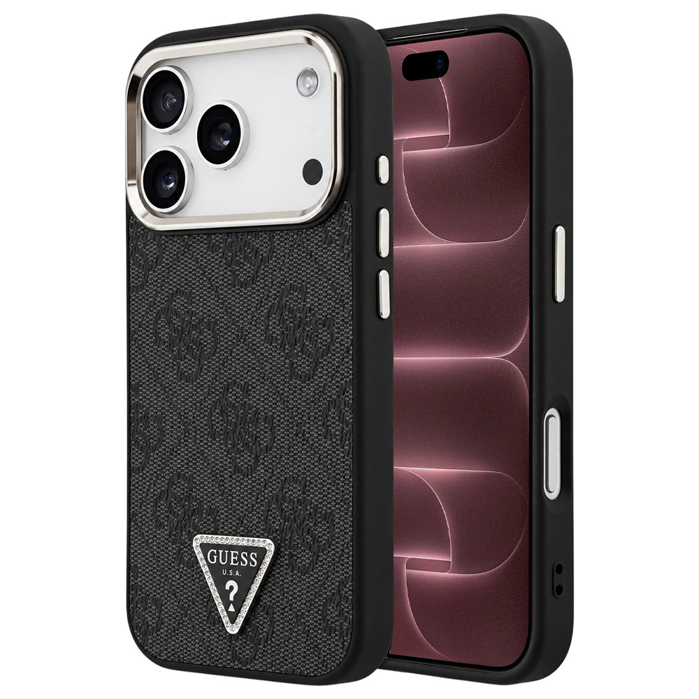 Funda MagSafe para Apple iPhone 18 Pro Max / 17 Pro Max, Guess, 4G Triangle Logo, negra y dorada