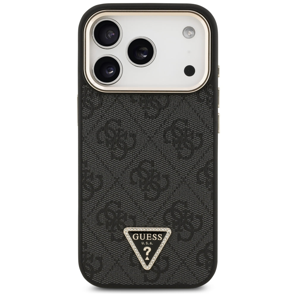 Funda MagSafe para Apple iPhone 18 Pro Max / 17 Pro Max, Guess, 4G Triangle Logo, negra y dorada