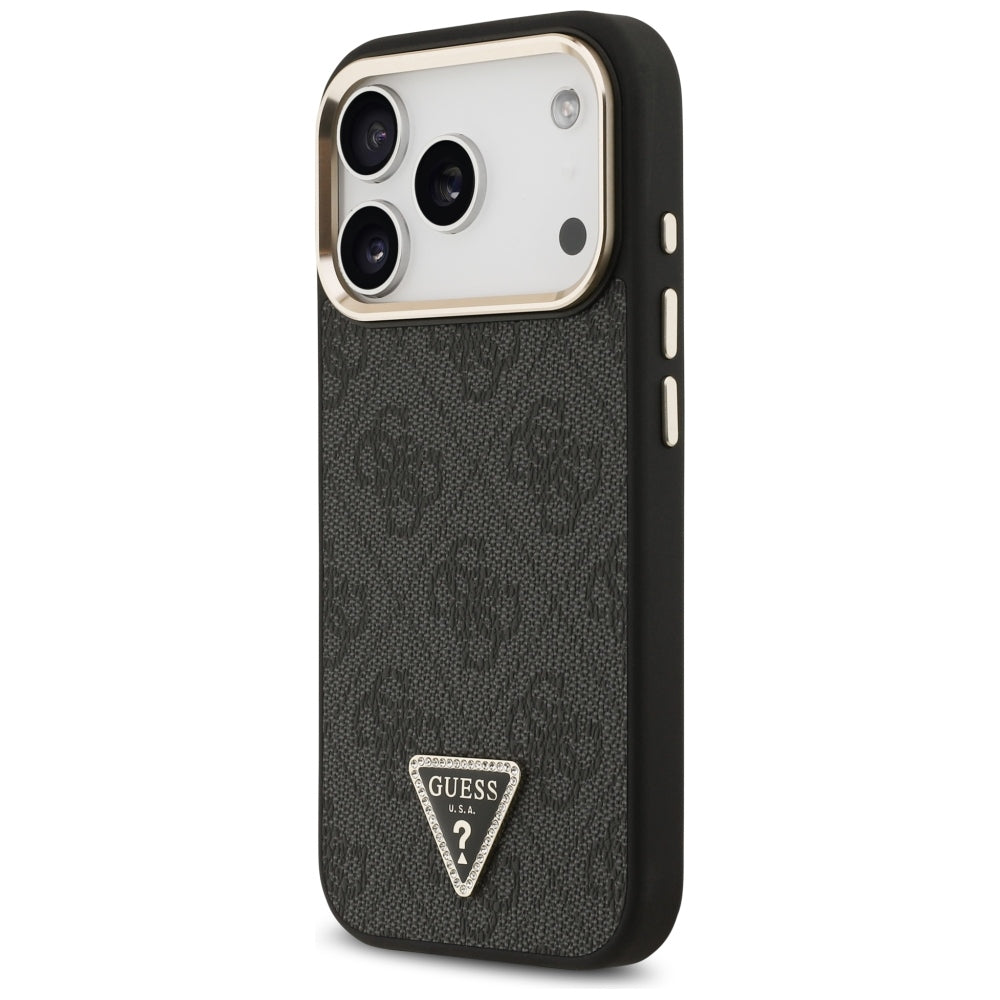 Funda MagSafe para Apple iPhone 18 Pro Max / 17 Pro Max, Guess, 4G Triangle Logo, negra y dorada