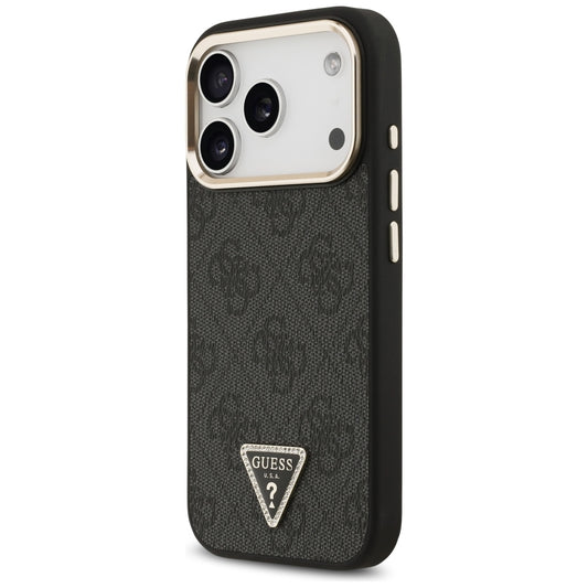 Funda MagSafe para Apple iPhone 18 Pro Max / 17 Pro Max, Guess, 4G Triangle Logo, negra y dorada