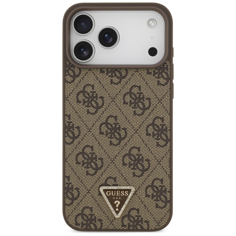 Funda MagSafe para Apple iPhone 18 Pro Max / 17 Pro Max, Guess, 4G Triangle Strass, Marrón