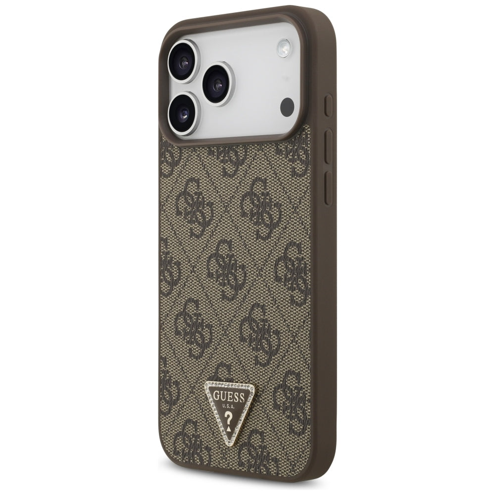 Funda MagSafe para Apple iPhone 18 Pro Max / 17 Pro Max, Guess, 4G Triangle Strass, Marrón