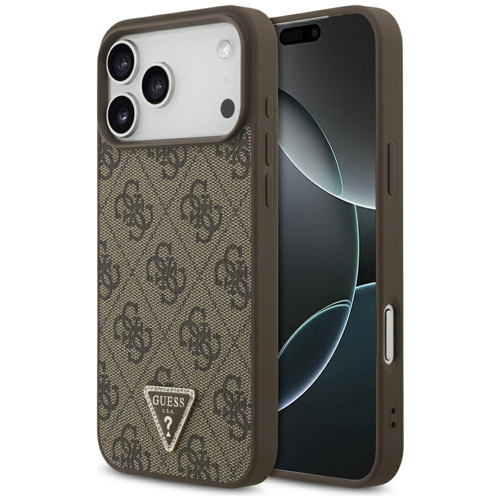 Funda MagSafe para Apple iPhone 18 Pro Max / 17 Pro Max, Guess, 4G Triangle Strass, Marrón