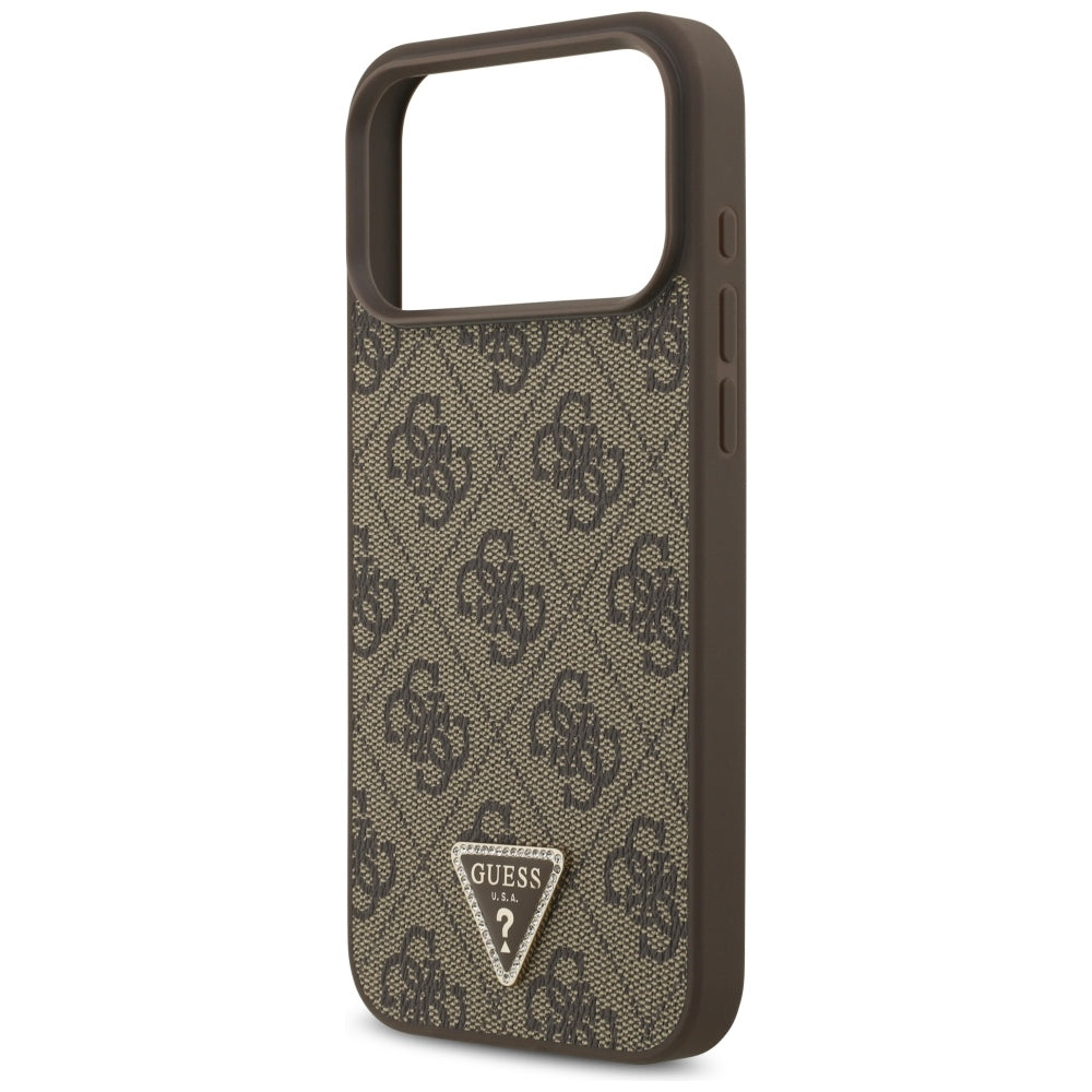 Funda MagSafe para Apple iPhone 18 Pro Max / 17 Pro Max, Guess, 4G Triangle Strass, Marrón