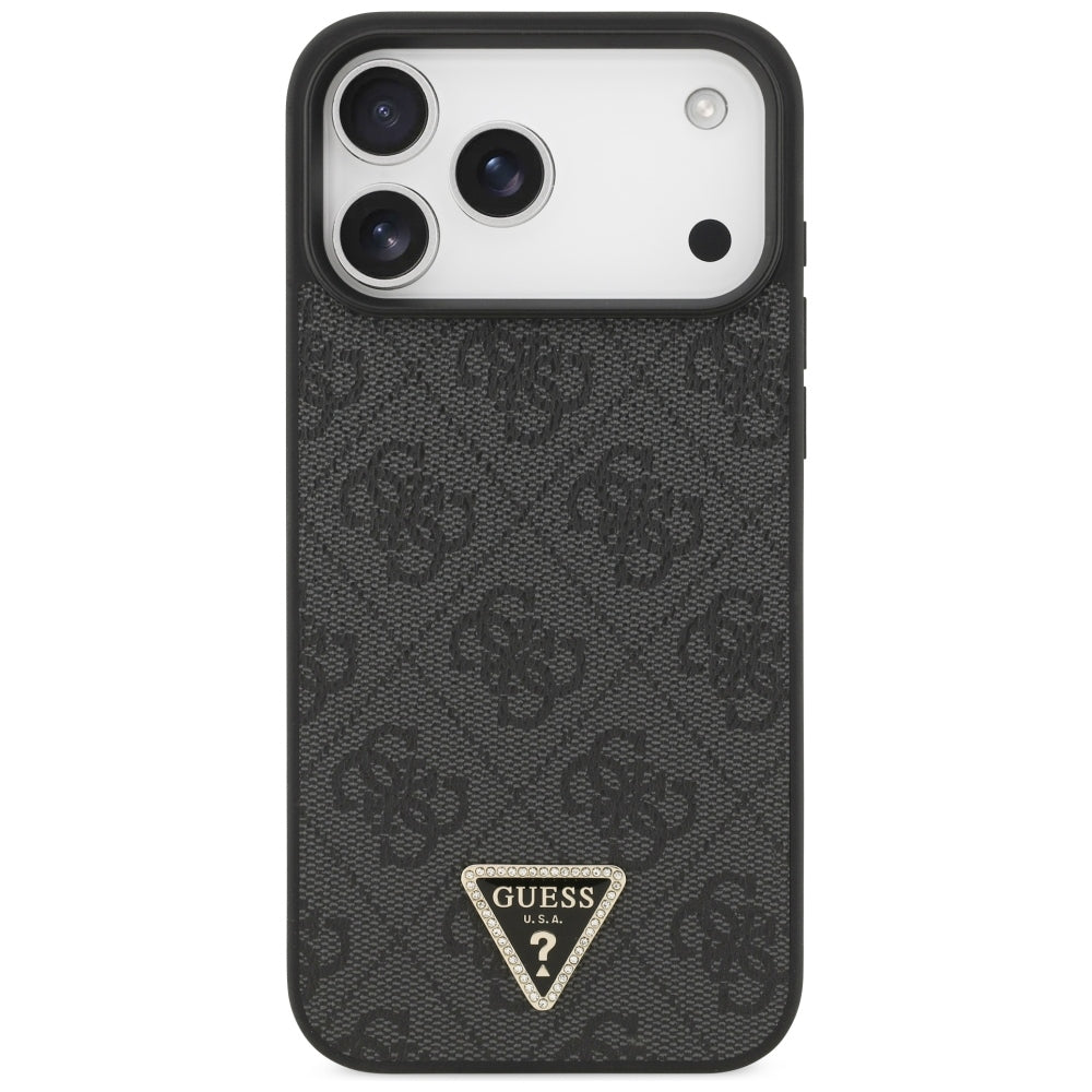 MagSafe Case for Apple iPhone 18 Pro Max / 17 Pro Max, Guess, 4G Triangle Strass, Black