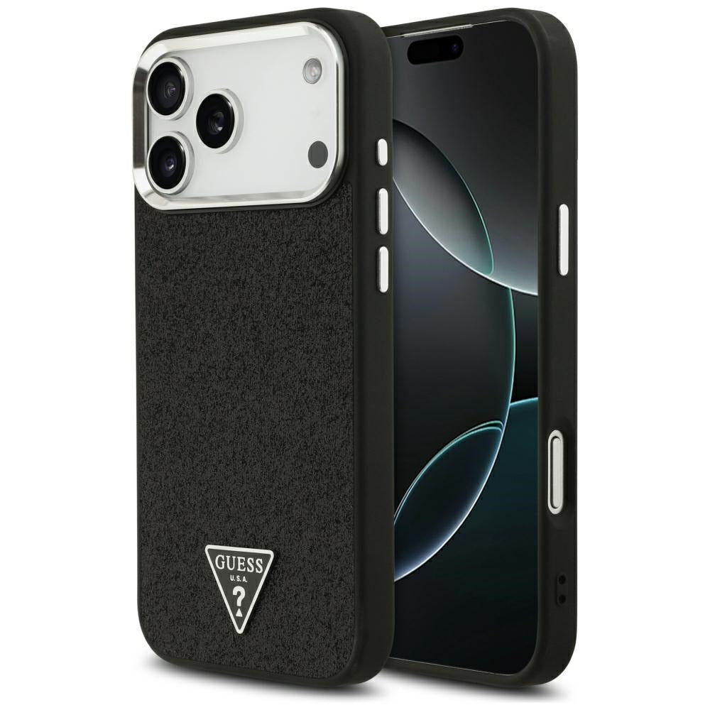 Funda MagSafe para Apple iPhone 18 Pro Max / 17 Pro Max, Guess, Logo Triángulo con Purpurina, Negra