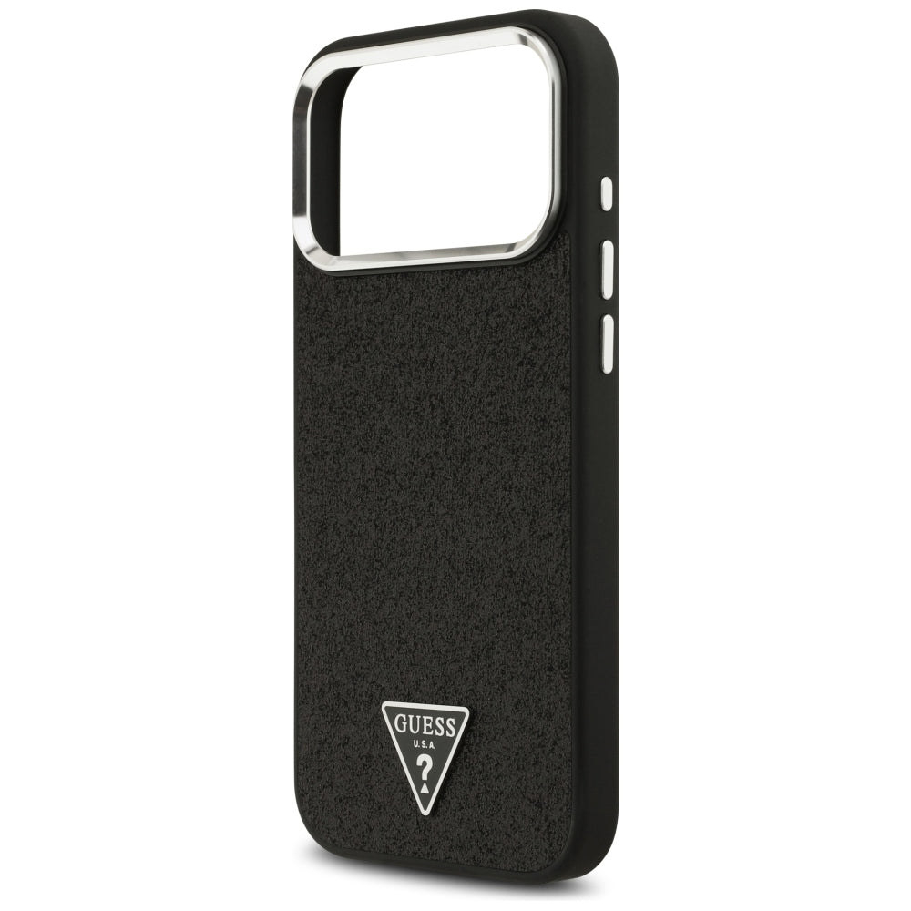 Funda MagSafe para Apple iPhone 18 Pro Max / 17 Pro Max, Guess, Logo Triángulo con Purpurina, Negra