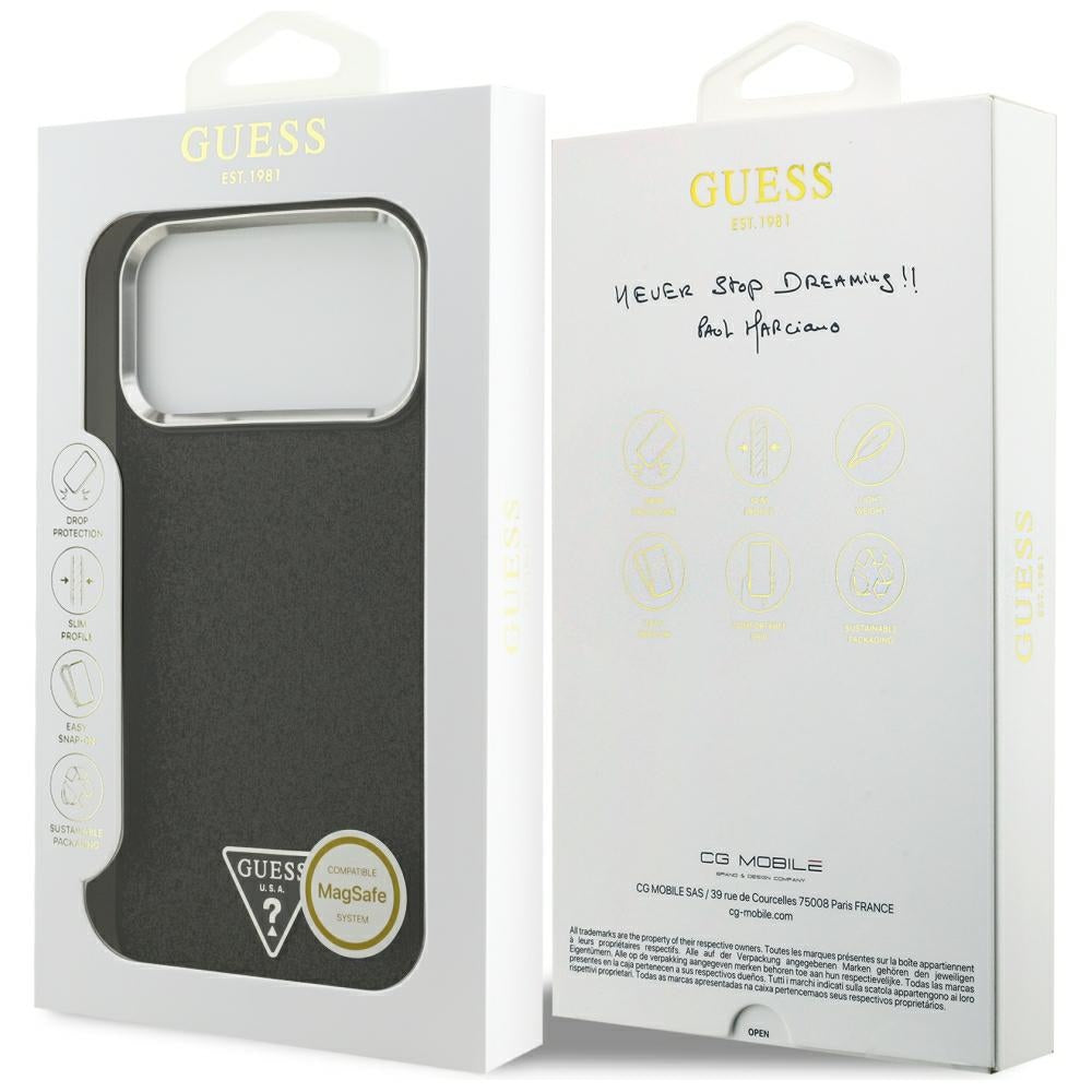 Funda MagSafe para Apple iPhone 18 Pro Max / 17 Pro Max, Guess, Logo Triángulo con Purpurina, Negra