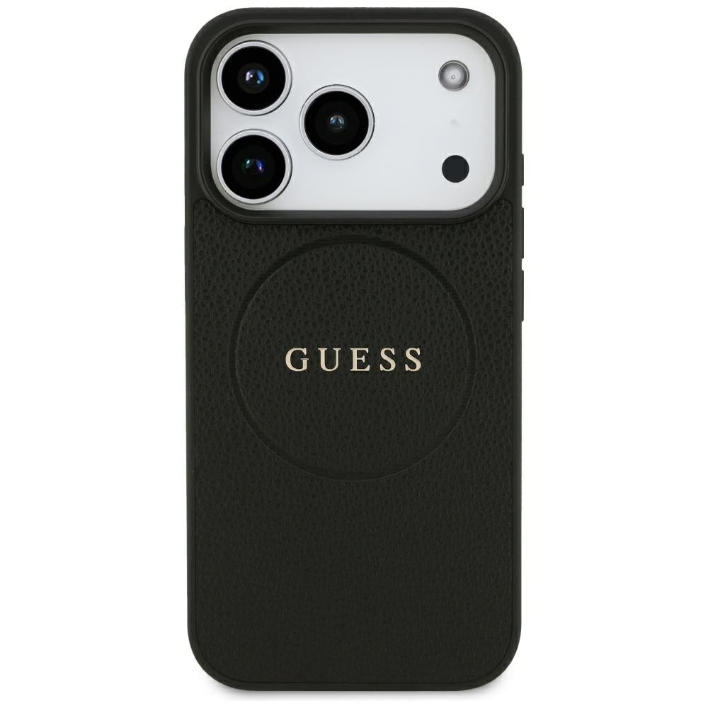 Funda MagSafe para Apple iPhone 18 Pro Max / 17 Pro Max, Guess, Anillo Dorado Granulado, Negra