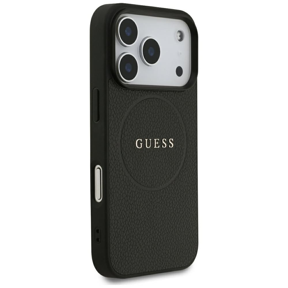 Funda MagSafe para Apple iPhone 18 Pro Max / 17 Pro Max, Guess, Anillo Dorado Granulado, Negra