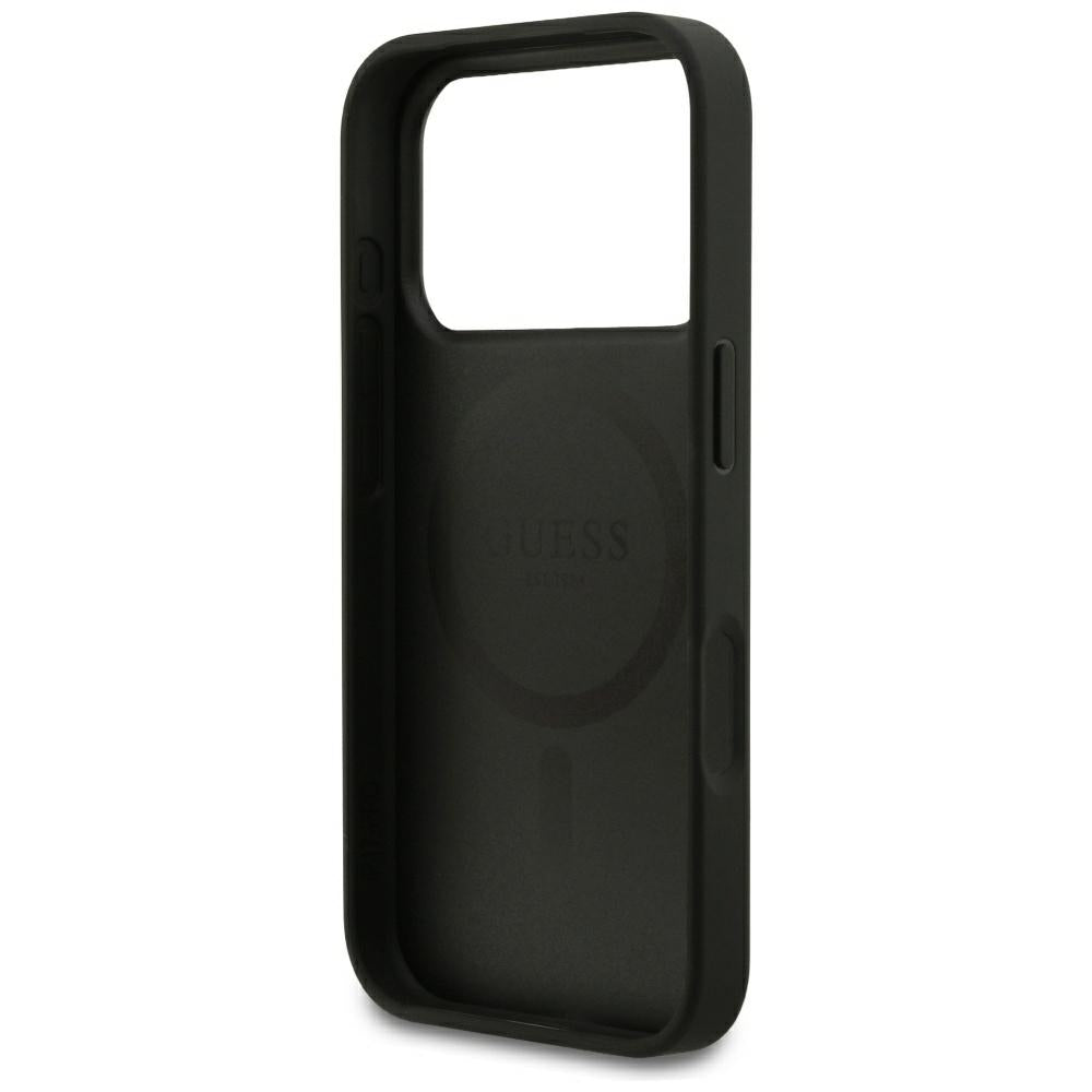Funda MagSafe para Apple iPhone 18 Pro Max / 17 Pro Max, Guess, Anillo Dorado Granulado, Negra