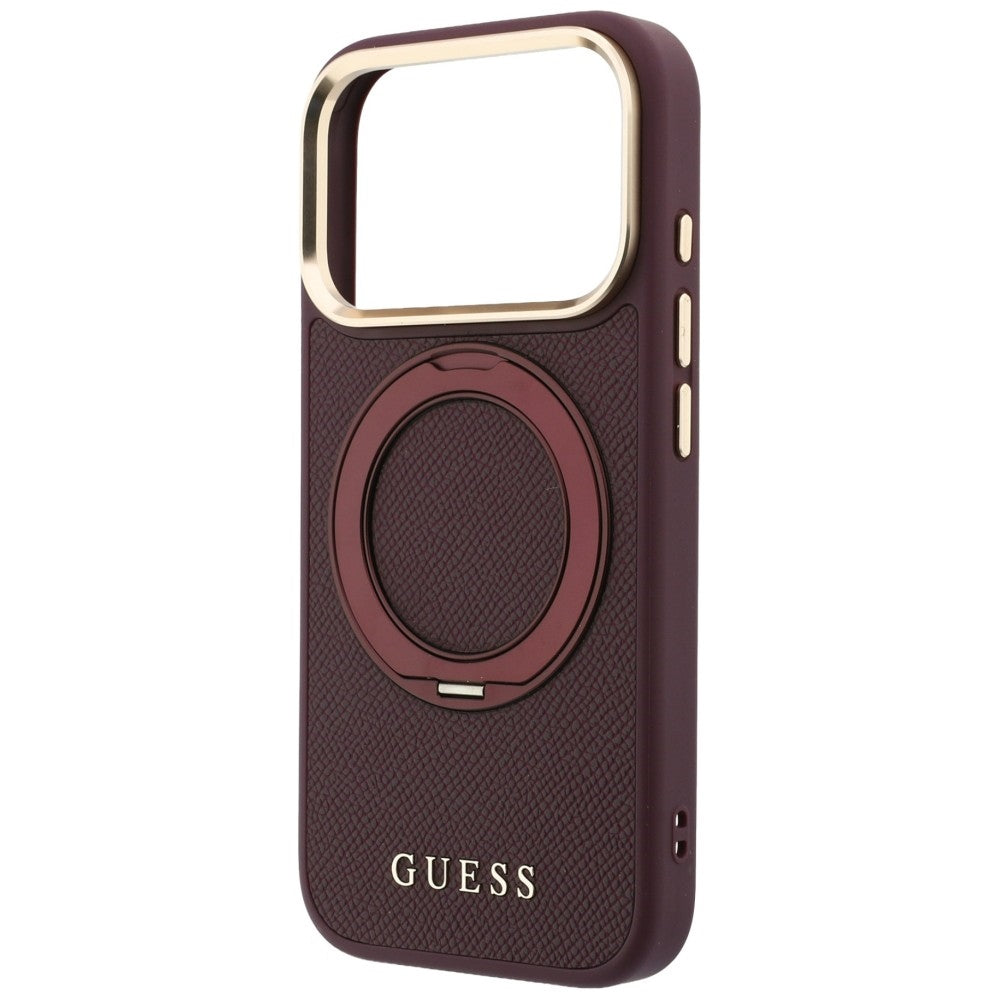 Funda MagSafe para Apple iPhone 18 Pro Max / 17 Pro Max, Guess, Soporte de Anillo Granulado 360 Clásico, Burdeos