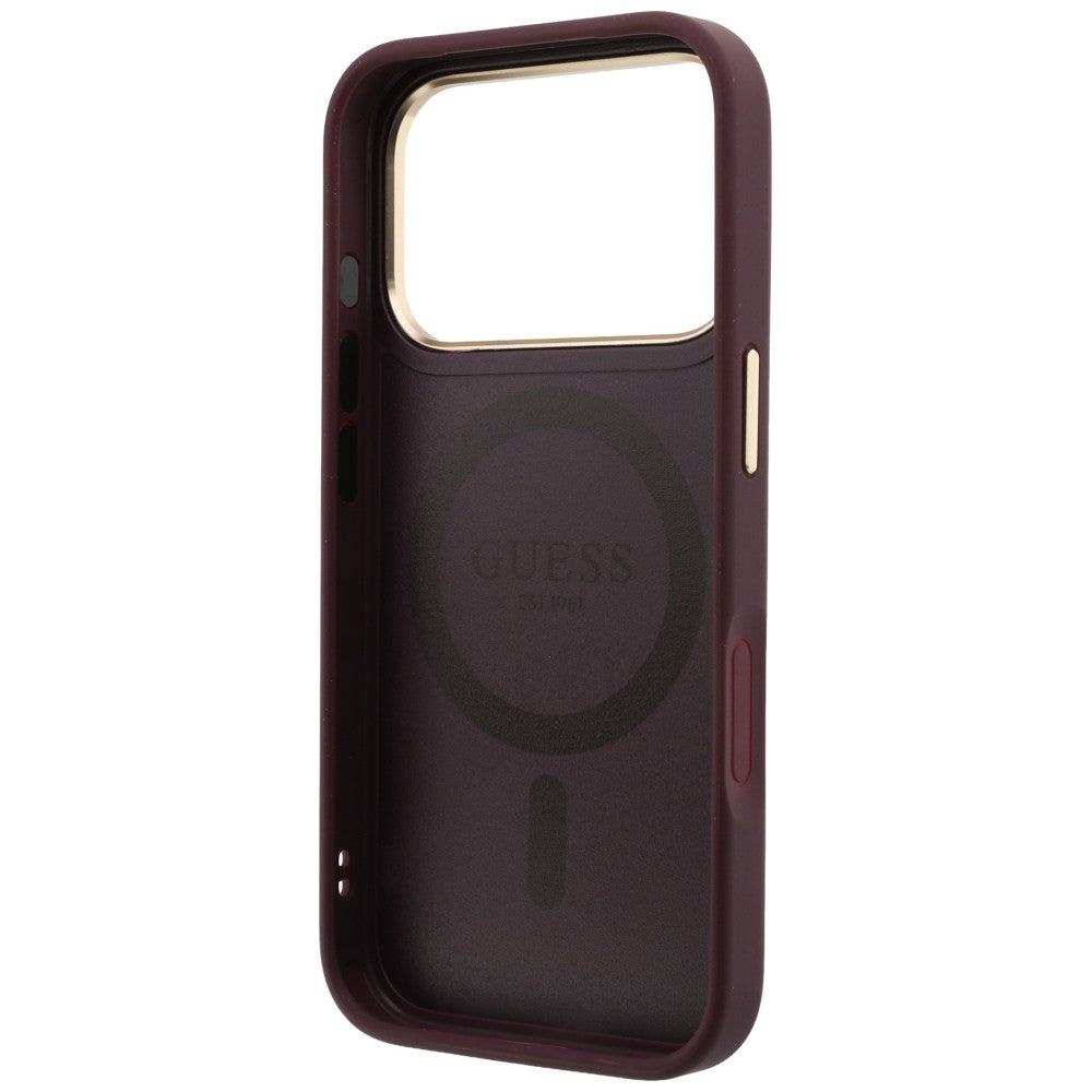 Funda MagSafe para Apple iPhone 18 Pro Max / 17 Pro Max, Guess, Soporte de Anillo Granulado 360 Clásico, Burdeos