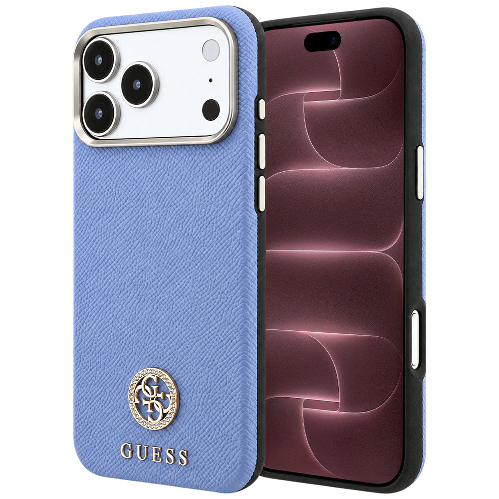 MagSafe Case for Apple iPhone 18 Pro Max / 17 Pro Max, Guess, Grained Round Strass Logo, Blue