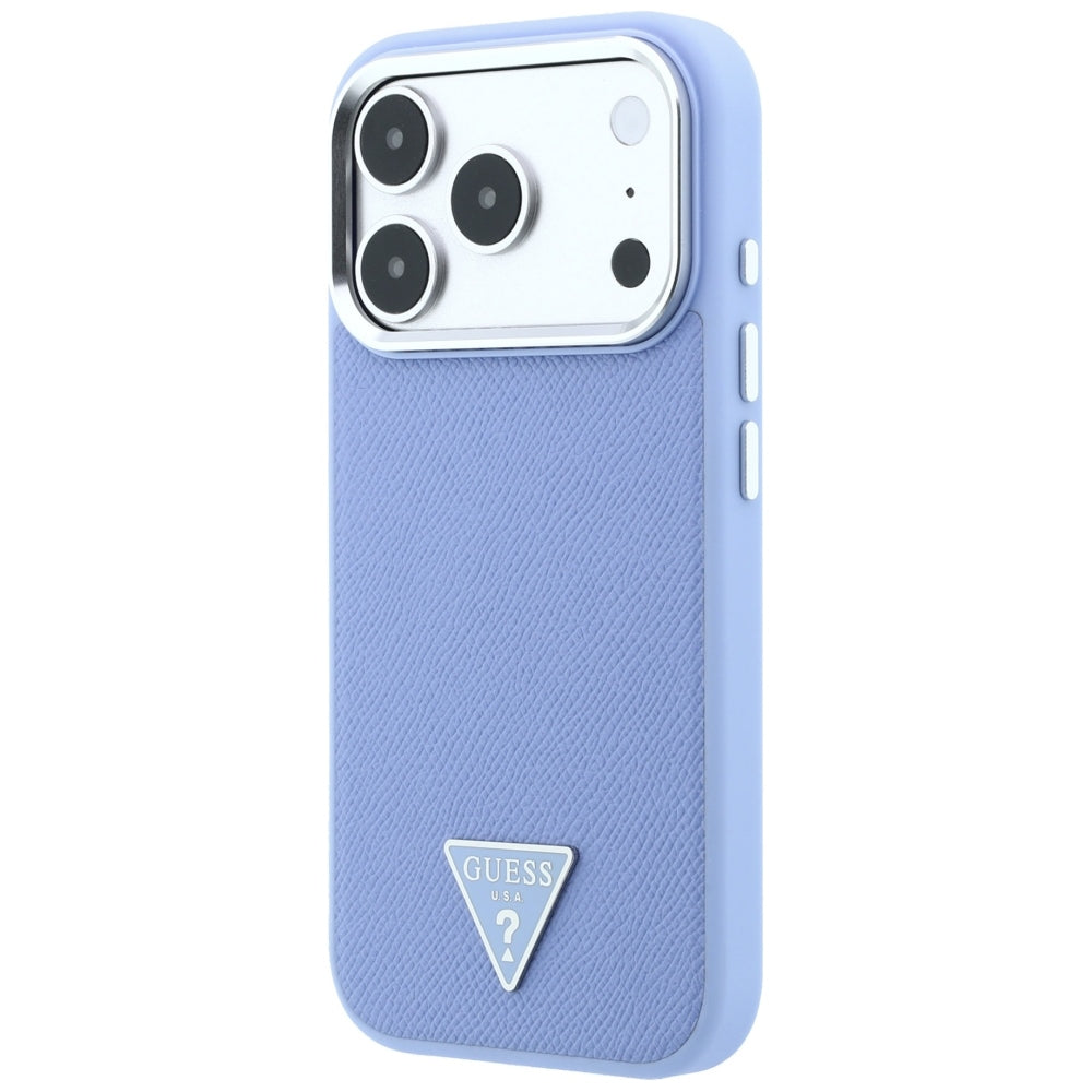 Funda MagSafe para Apple iPhone 18 Pro Max / 17 Pro Max, Guess, Logotipo Triángulo Granulado, Azul