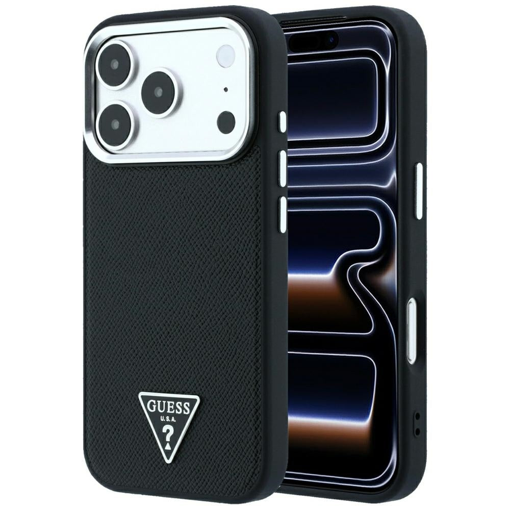 MagSafe Case for Apple iPhone 18 Pro Max / 17 Pro Max, Guess, Grained Triangle Logo, Black
