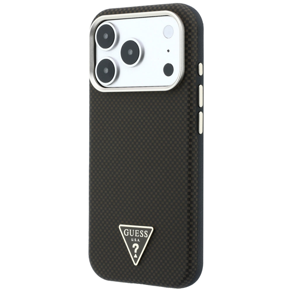 Funda MagSafe para Apple iPhone 18 Pro Max / 17 Pro Max, Guess, Logo Triángulo de Kevlar, Marrón