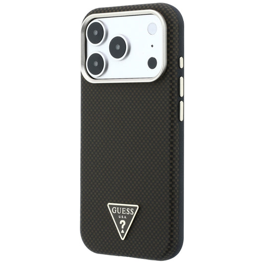 Funda MagSafe para Apple iPhone 18 Pro Max / 17 Pro Max, Guess, Logo Triángulo de Kevlar, Marrón