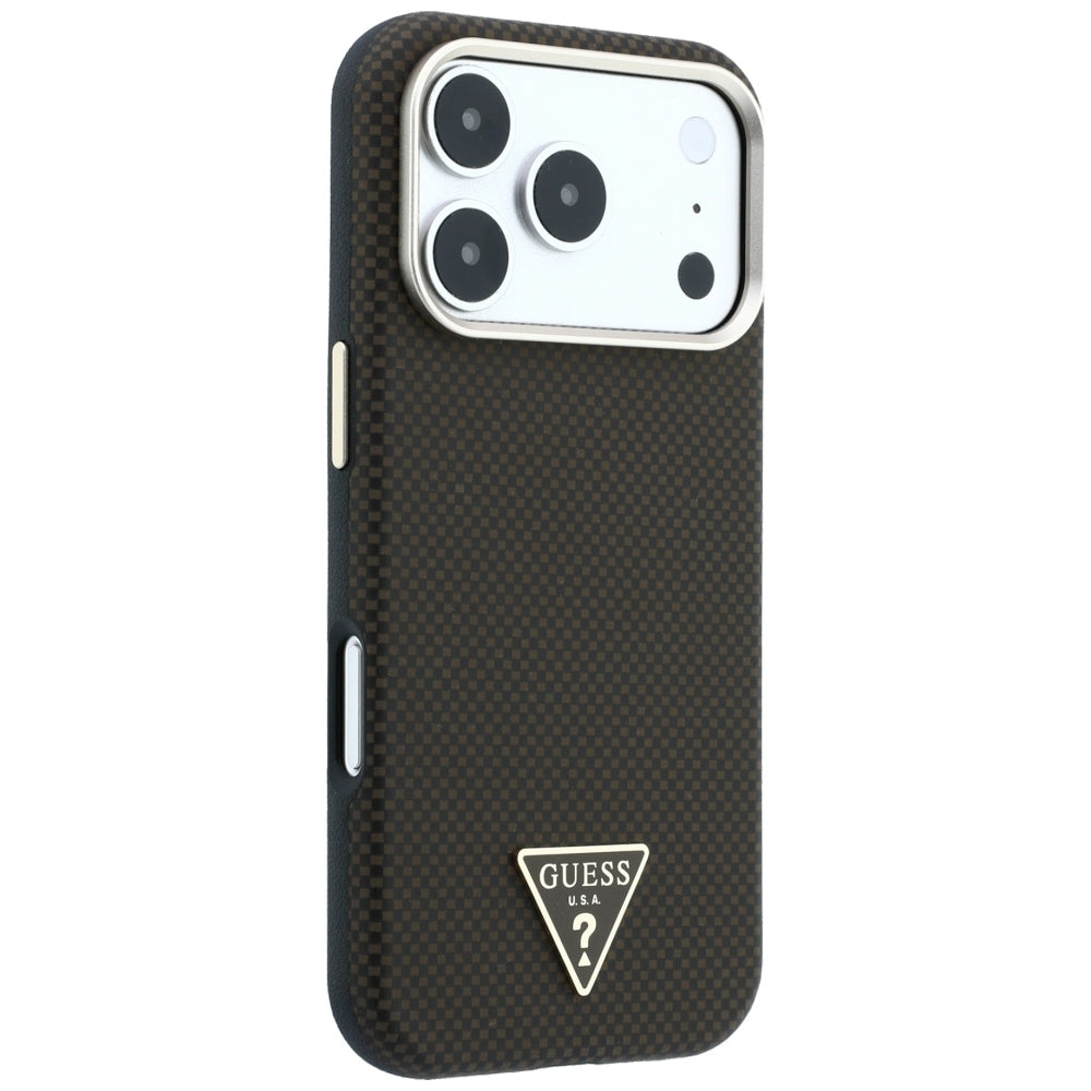 Funda MagSafe para Apple iPhone 18 Pro Max / 17 Pro Max, Guess, Logo Triángulo de Kevlar, Marrón