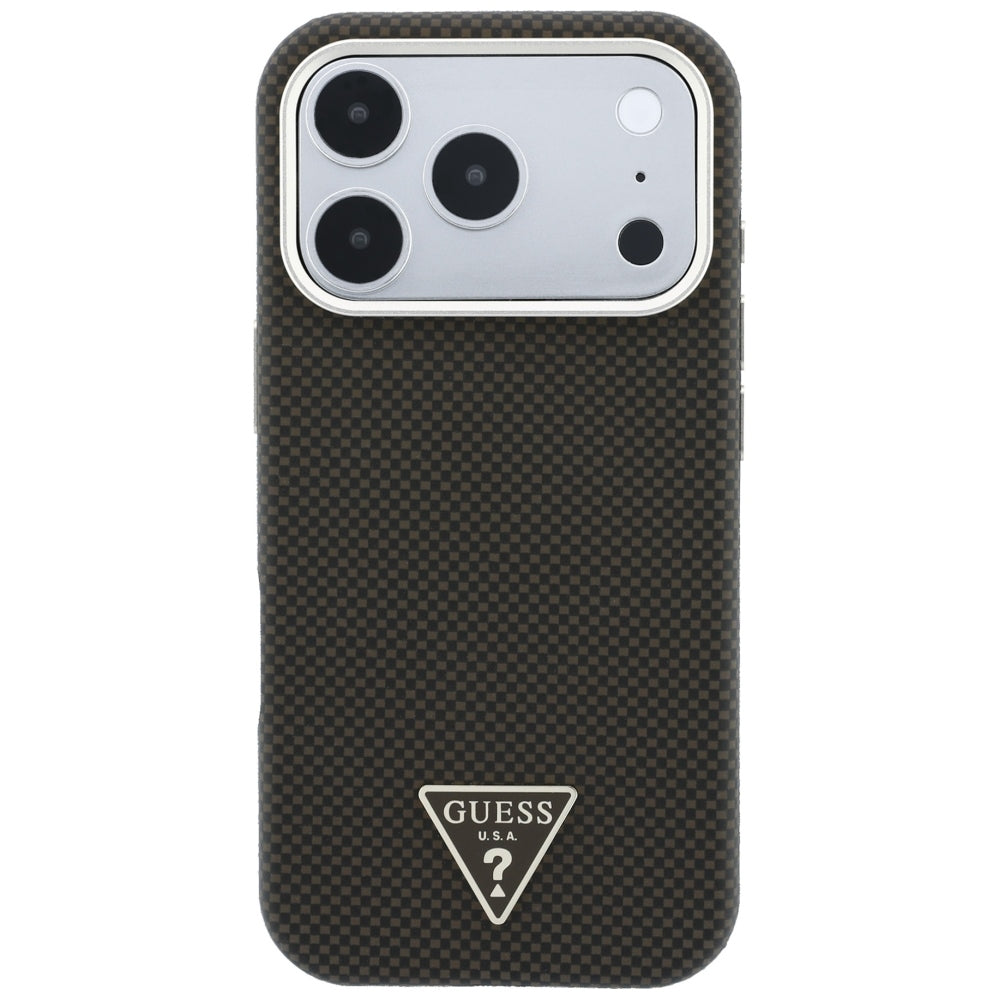 Funda MagSafe para Apple iPhone 18 Pro Max / 17 Pro Max, Guess, Logo Triángulo de Kevlar, Marrón