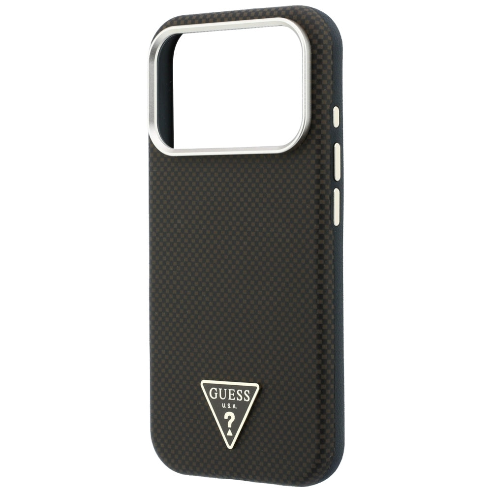 Funda MagSafe para Apple iPhone 18 Pro Max / 17 Pro Max, Guess, Logo Triángulo de Kevlar, Marrón