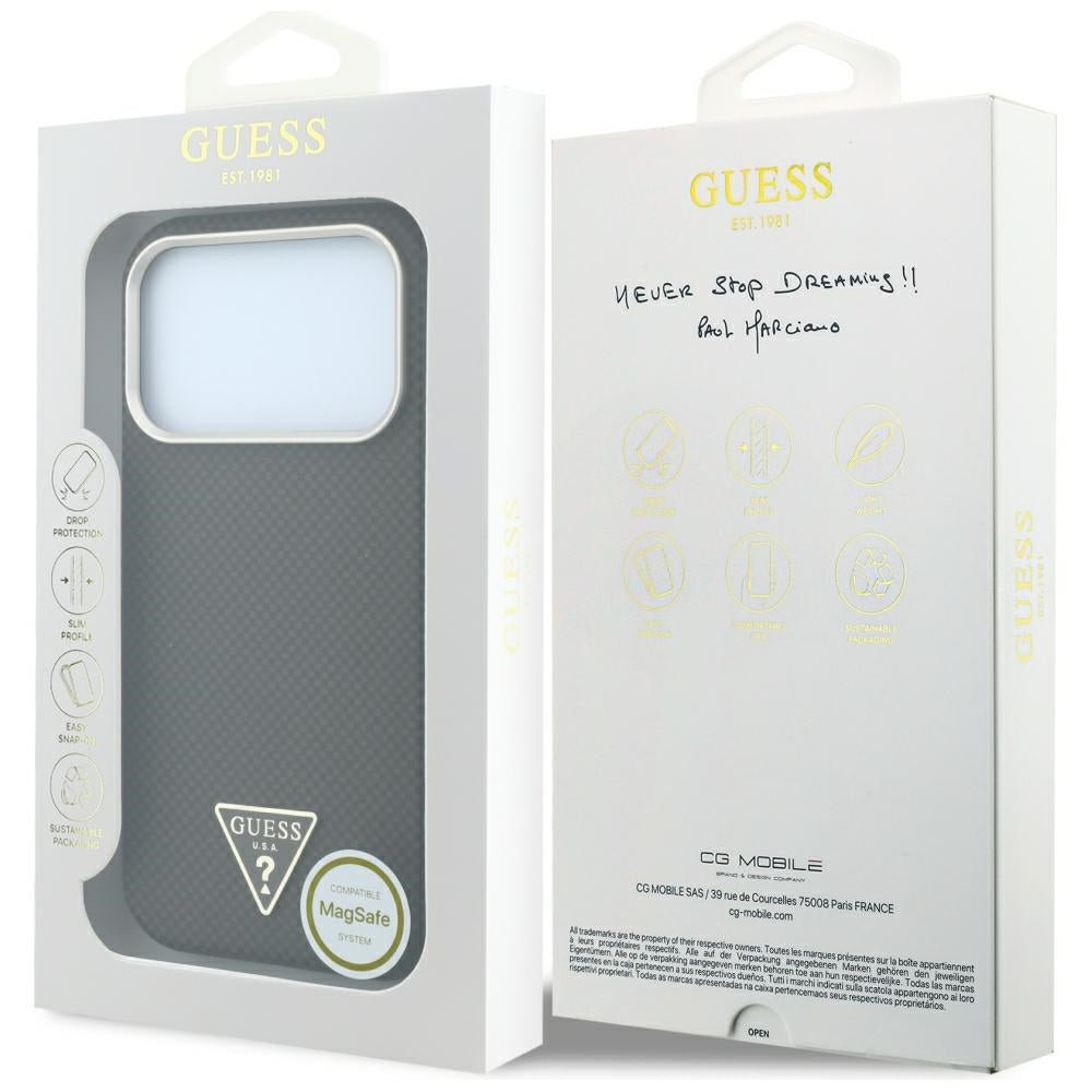 Funda MagSafe para Apple iPhone 18 Pro Max / 17 Pro Max, Guess, Logo Triángulo de Kevlar, Marrón