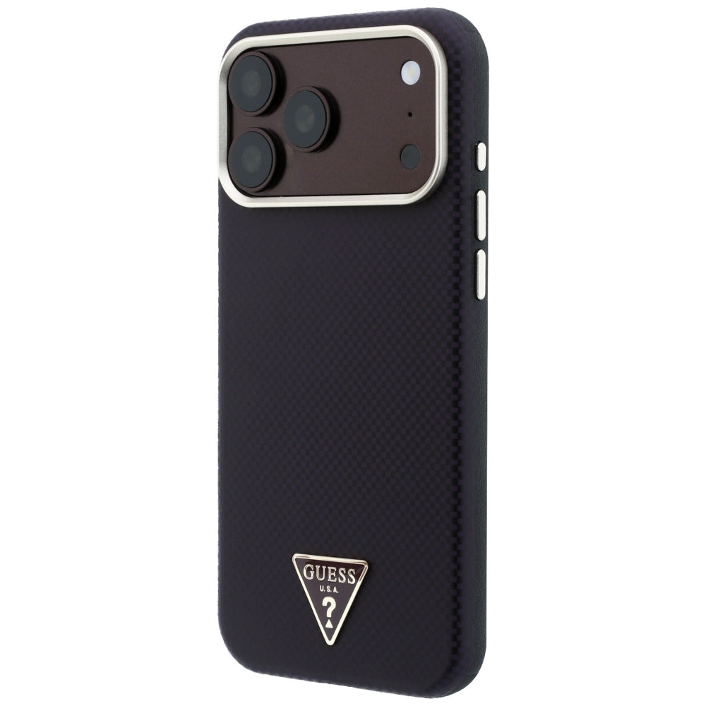 Funda MagSafe para Apple iPhone 18 Pro Max / 17 Pro Max, Guess, Logo Triángulo de Kevlar, Burdeos