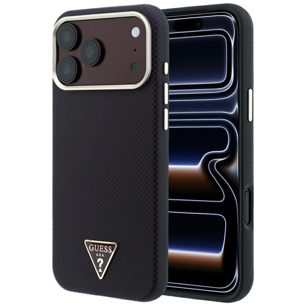 Funda MagSafe para Apple iPhone 18 Pro Max / 17 Pro Max, Guess, Logo Triángulo de Kevlar, Burdeos
