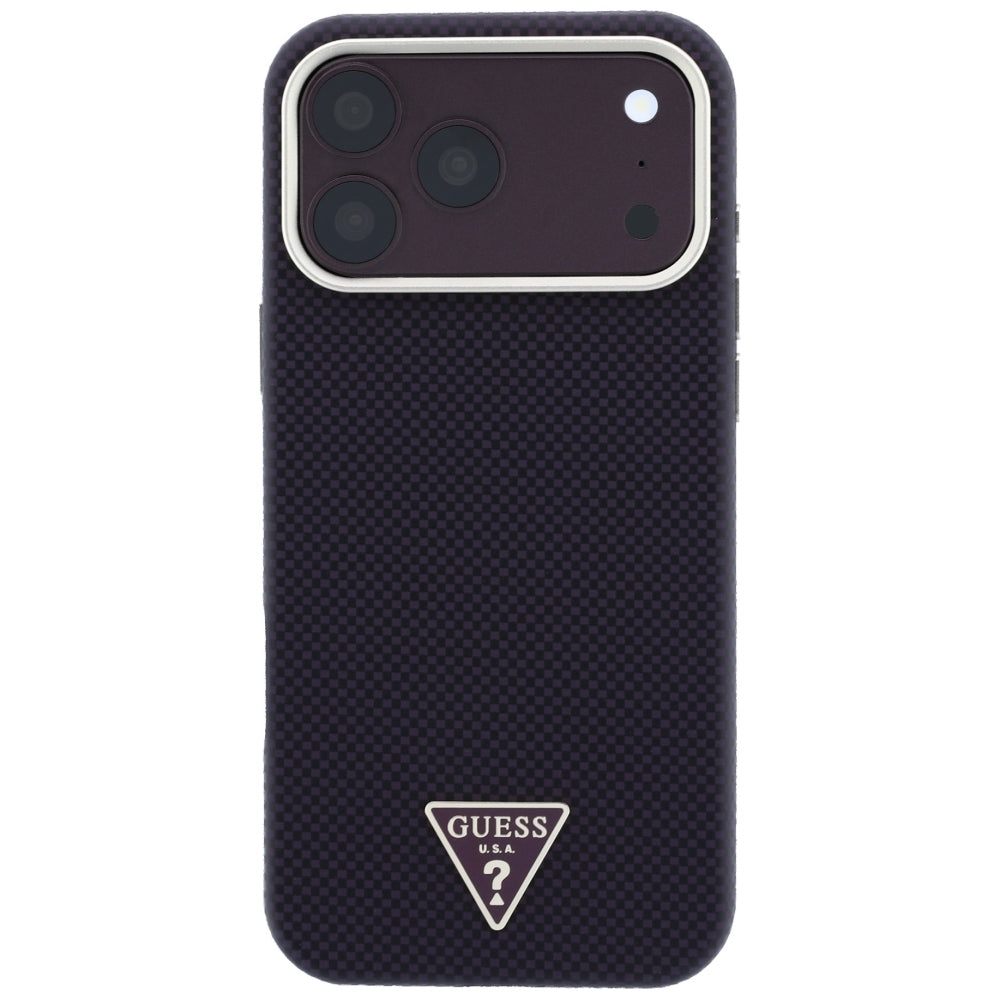 Funda MagSafe para Apple iPhone 18 Pro Max / 17 Pro Max, Guess, Logo Triángulo de Kevlar, Burdeos