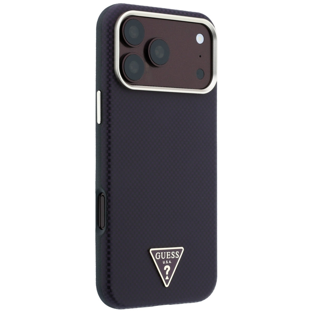 Funda MagSafe para Apple iPhone 18 Pro Max / 17 Pro Max, Guess, Logo Triángulo de Kevlar, Burdeos