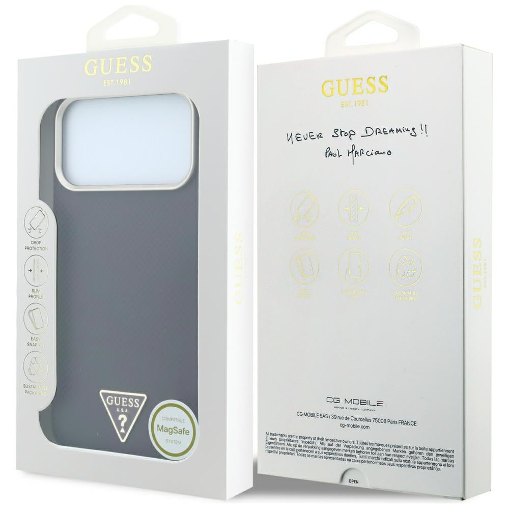 Funda MagSafe para Apple iPhone 18 Pro Max / 17 Pro Max, Guess, Logo Triángulo de Kevlar, Burdeos