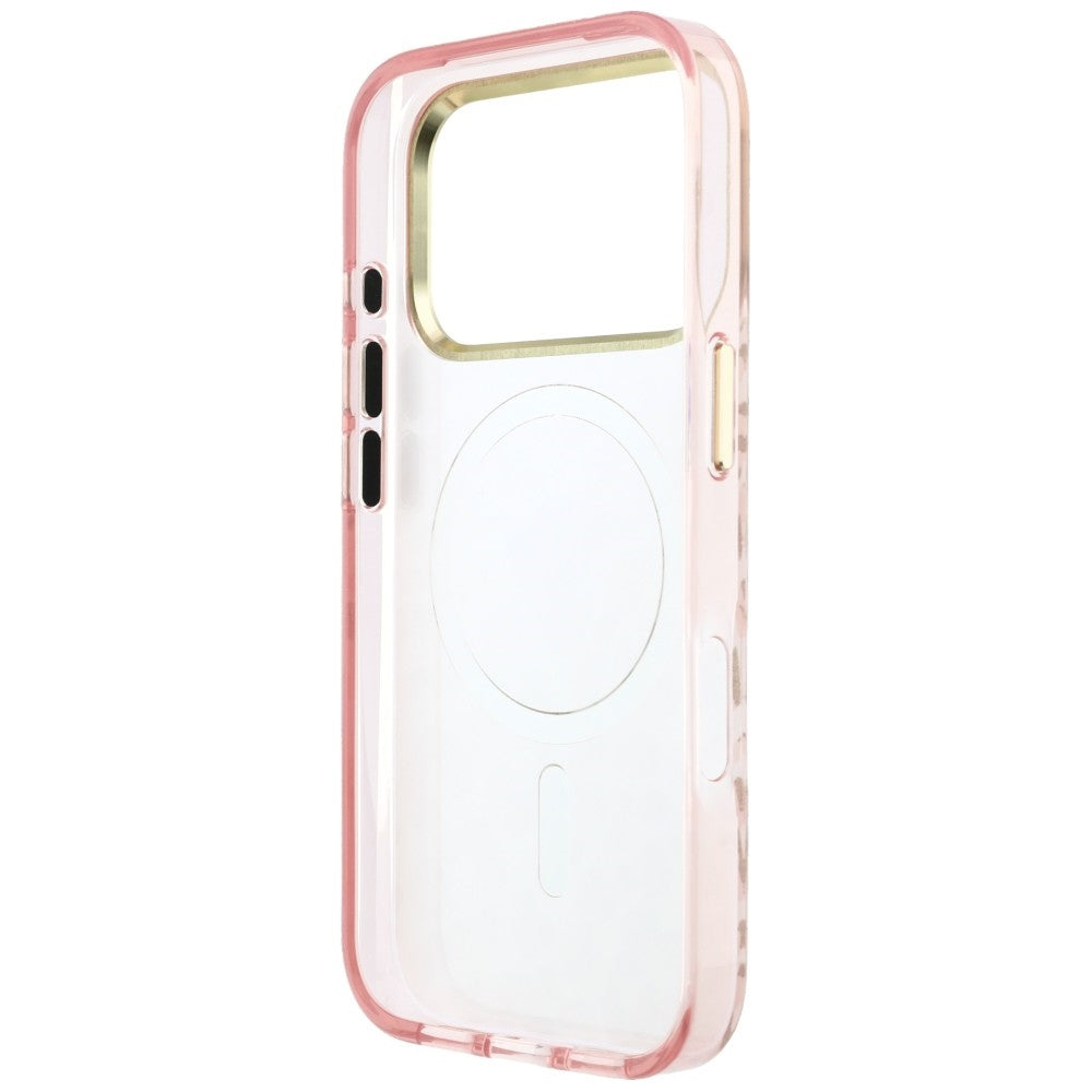 Funda MagSafe para Apple iPhone 18 Pro Max / 17 Pro Max, Guess, Logo Triángulo con Purpurina Leopardo, Rosa