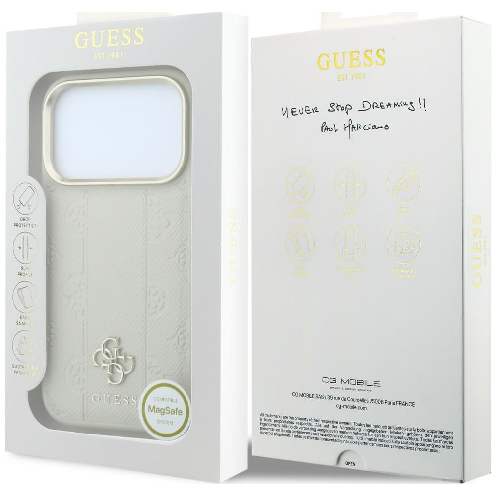 Funda MagSafe para Apple iPhone 18 Pro Max / 17 Pro Max, Guess, Peony 4G Small Logo, Beige