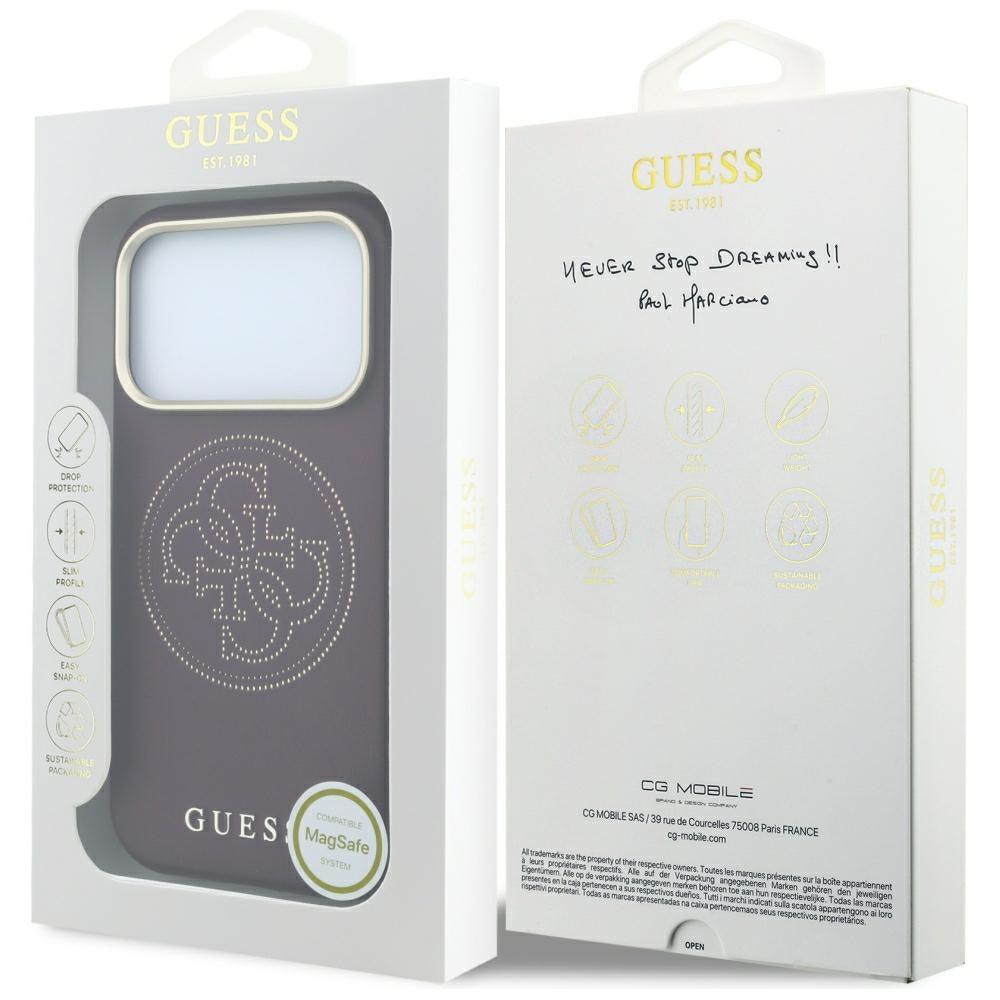 Funda MagSafe para Apple iPhone 18 Pro Max / 17 Pro Max, Guess, Perforada 4G, Burdeos
