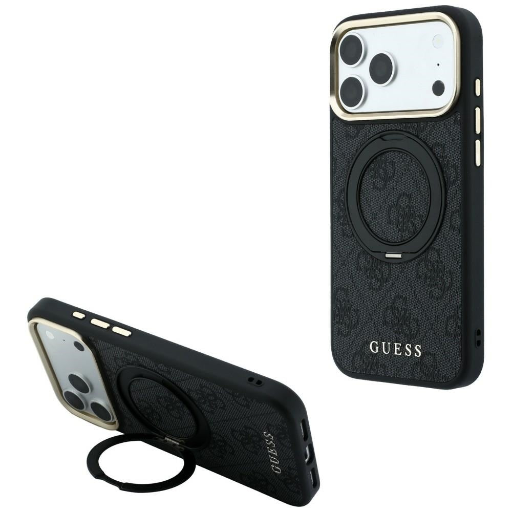 Funda MagSafe para Apple iPhone 18 Pro Max / 17 Pro Max, Guess, Soporte de Anillo Logo Clásico, Negra