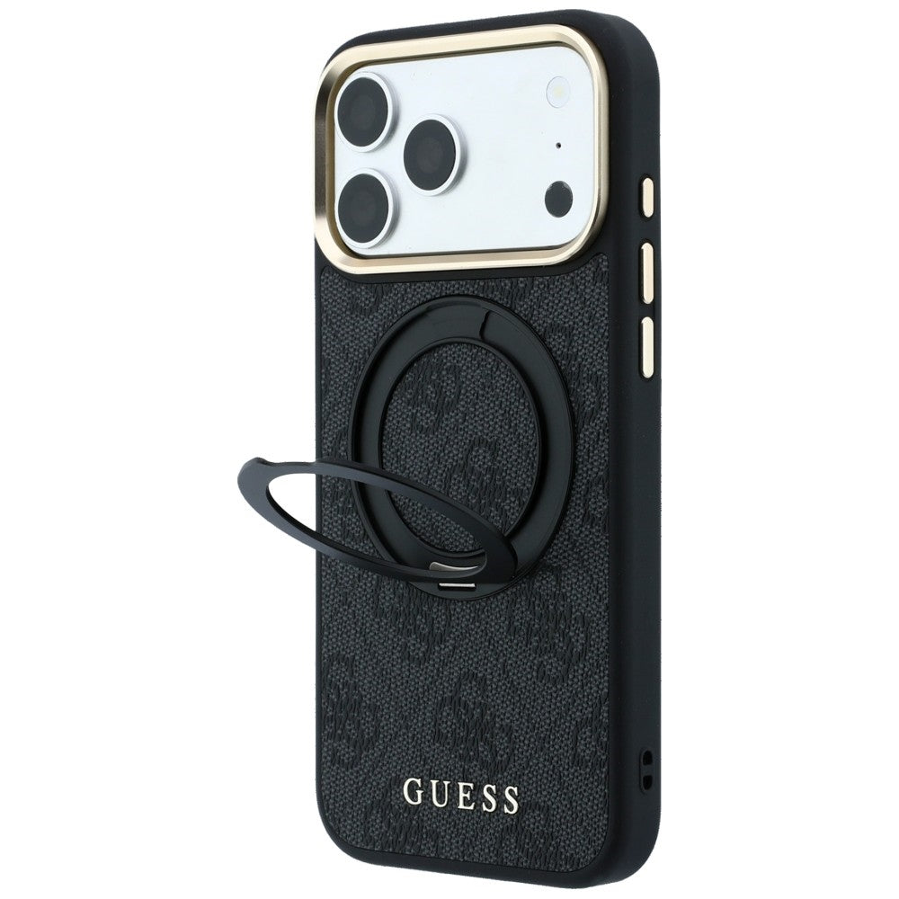 Funda MagSafe para Apple iPhone 18 Pro Max / 17 Pro Max, Guess, Soporte de Anillo Logo Clásico, Negra