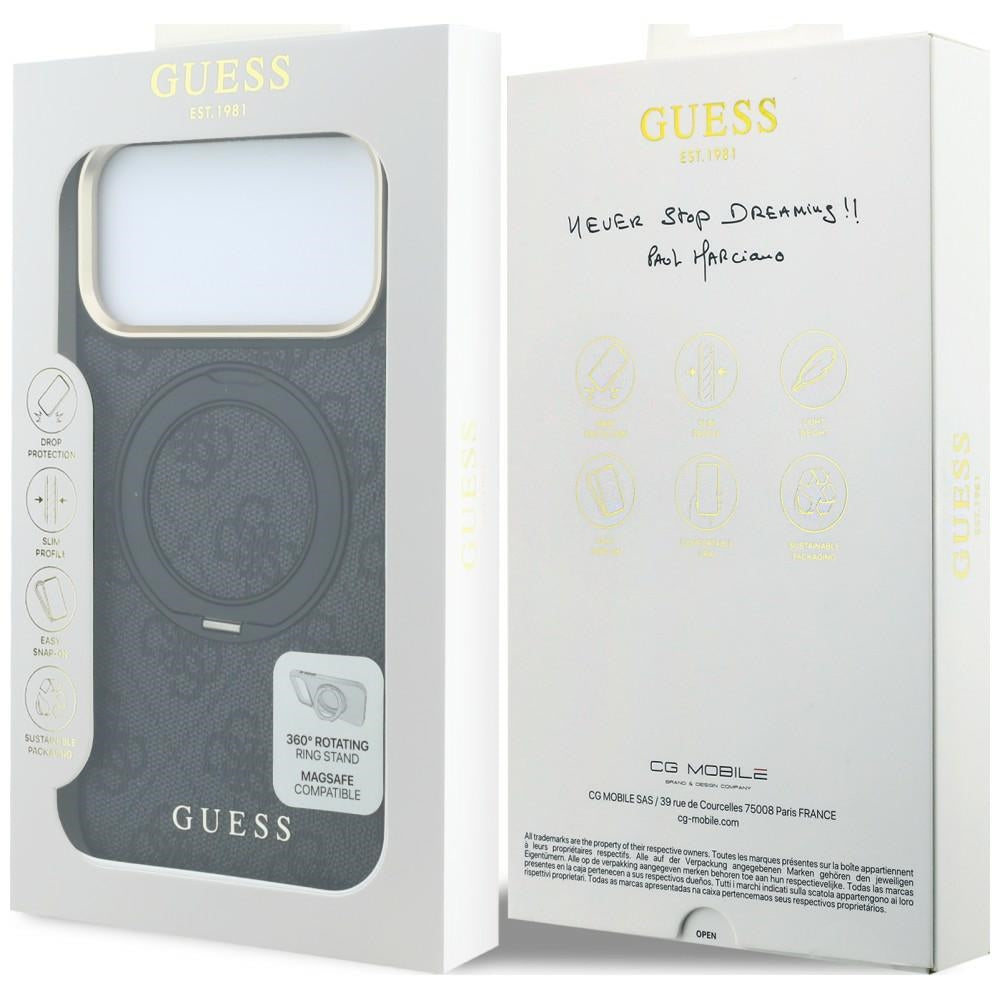 Funda MagSafe para Apple iPhone 18 Pro Max / 17 Pro Max, Guess, Soporte de Anillo Logo Clásico, Negra