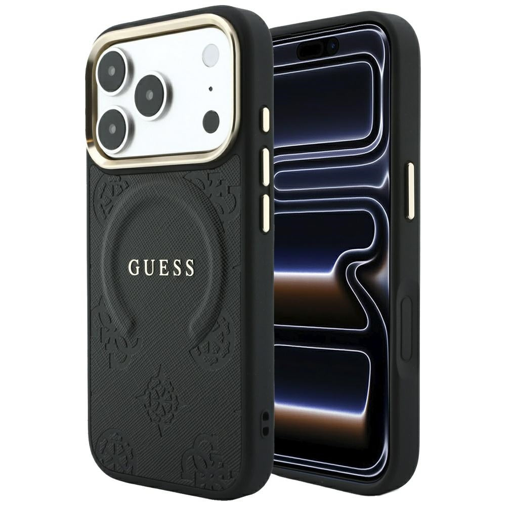 Funda MagSafe para Apple iPhone 18 Pro Max / 17 Pro Max, Guess, Saffiano Peony Ring, Negra