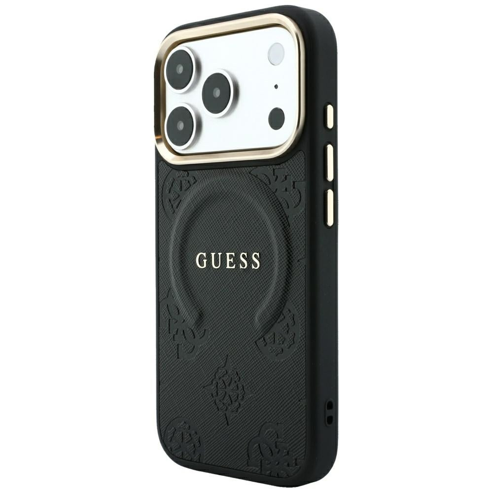 Funda MagSafe para Apple iPhone 18 Pro Max / 17 Pro Max, Guess, Saffiano Peony Ring, Negra