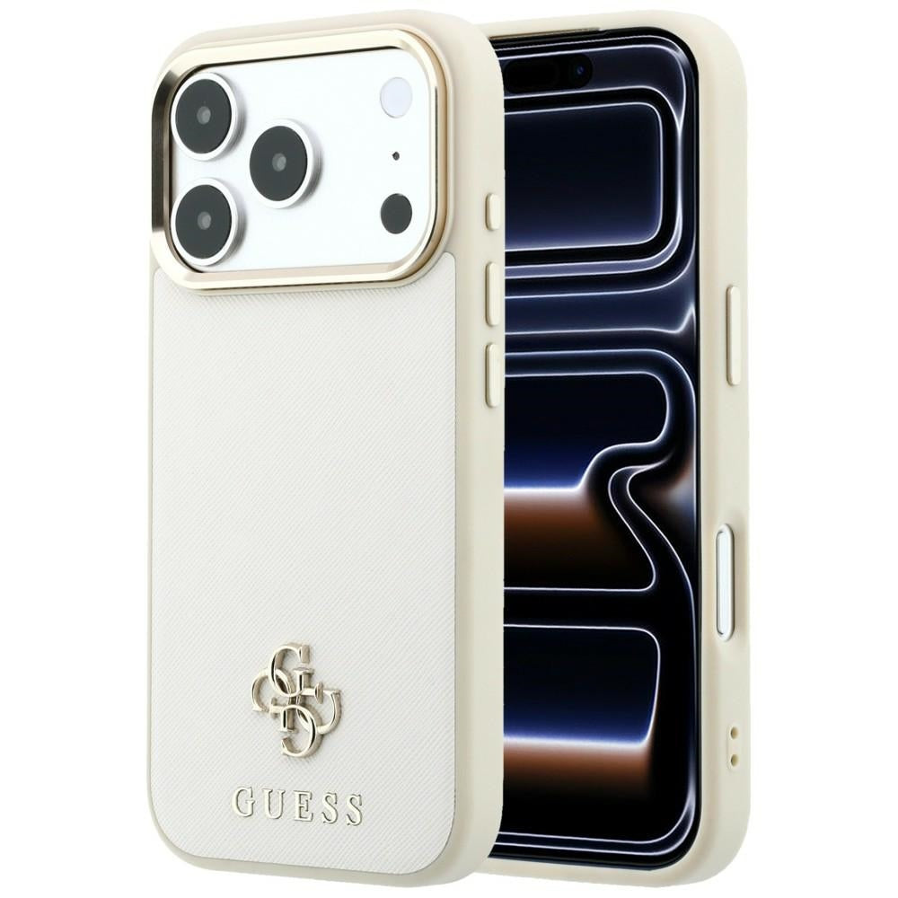Funda MagSafe para Apple iPhone 18 Pro Max / 17 Pro Max, Guess, Saffiano Small 4G Classic, Beige
