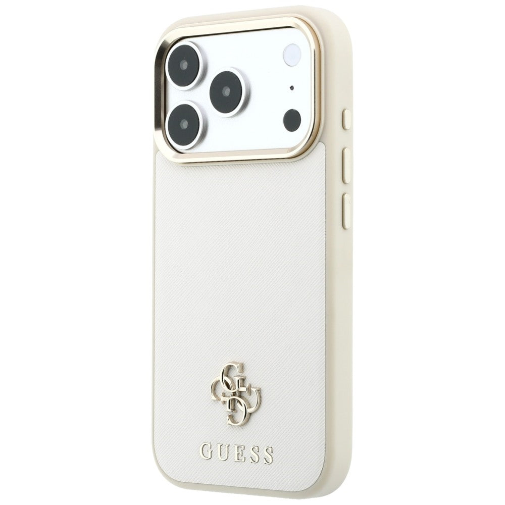 Funda MagSafe para Apple iPhone 18 Pro Max / 17 Pro Max, Guess, Saffiano Small 4G Classic, Beige