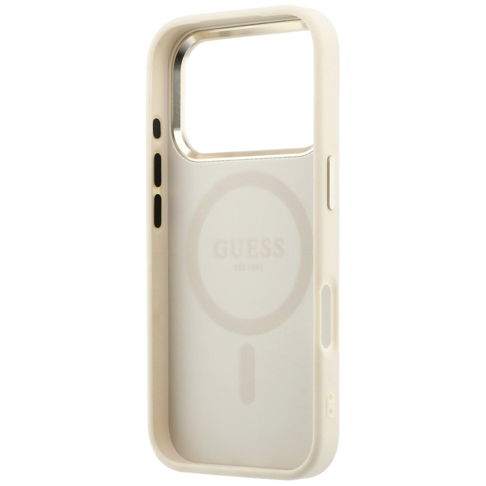 Funda MagSafe para Apple iPhone 18 Pro Max / 17 Pro Max, Guess, Saffiano Small 4G Classic, Beige