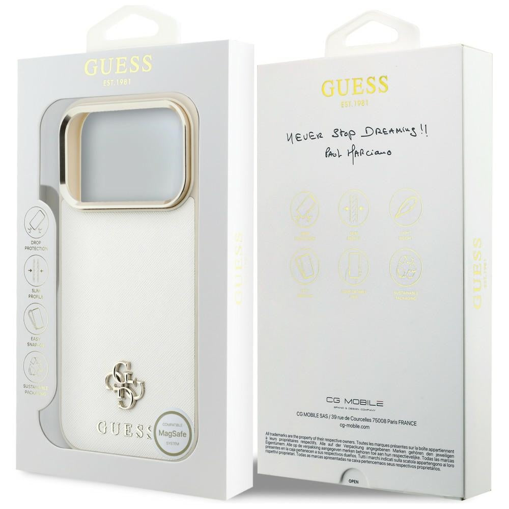 Funda MagSafe para Apple iPhone 18 Pro Max / 17 Pro Max, Guess, Saffiano Small 4G Classic, Beige