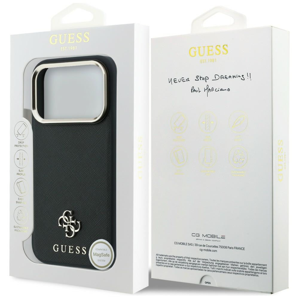 Funda MagSafe para Apple iPhone 18 Pro Max / 17 Pro Max, Guess, Saffiano Small 4G Classic, Negra